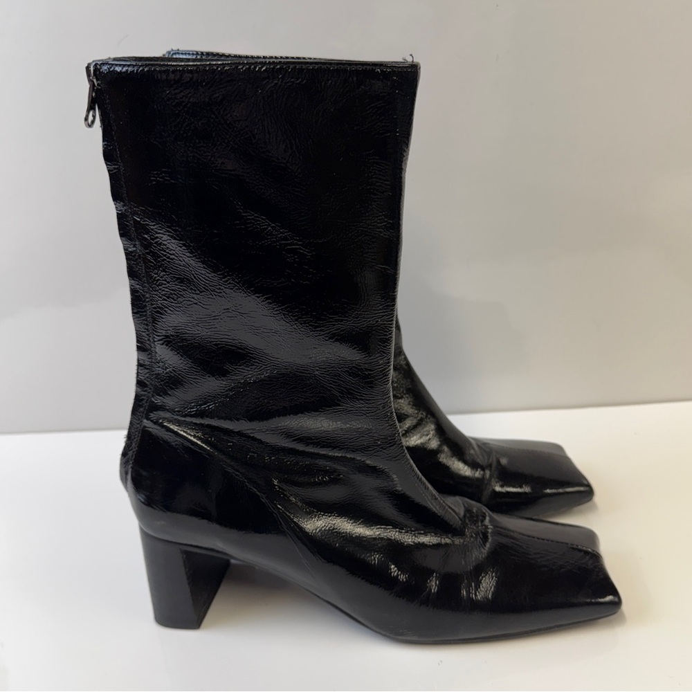NEW! L’Intervalle Black Patent Leather Swan Ankle Boot Side Zip Women’s 40/ 9.5M - Picture 16 of 16